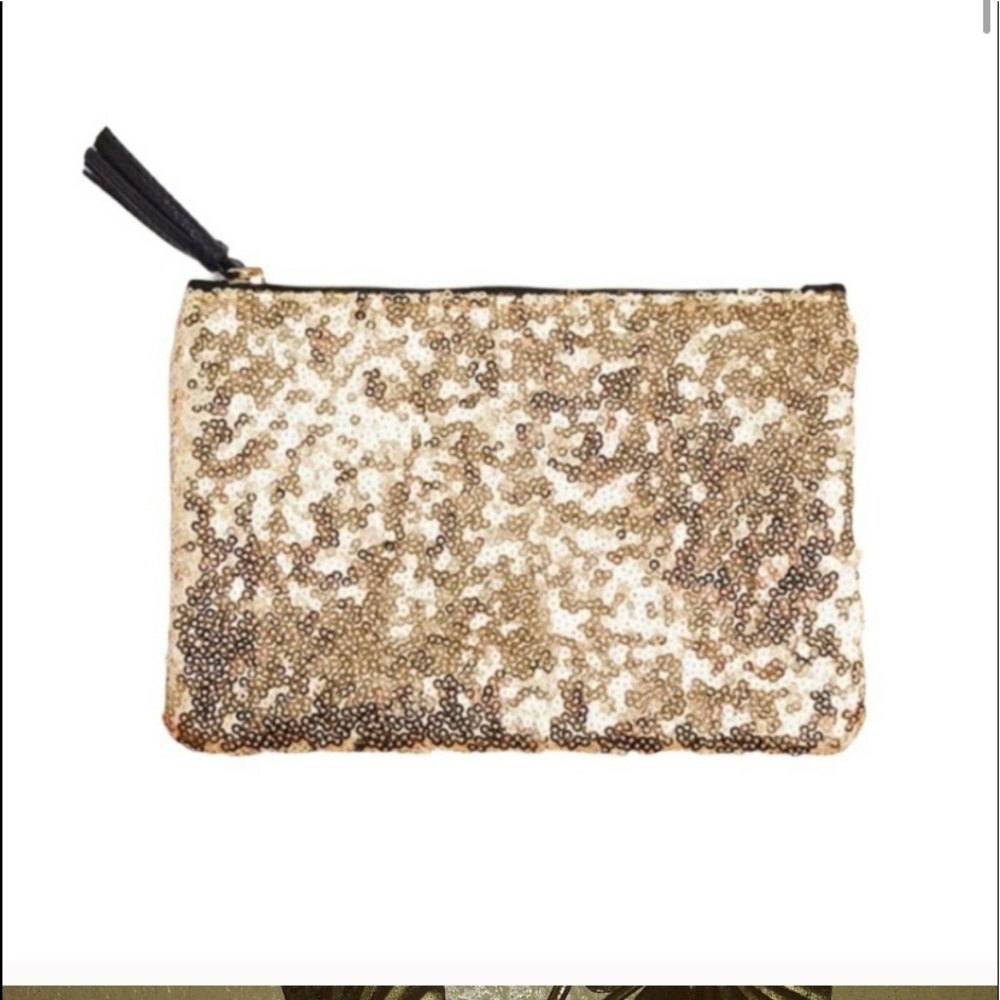 Ipsy makeup bag gold sequin black tassel